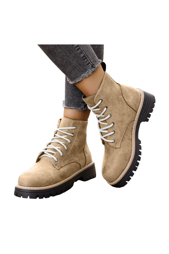 Women's Platform Chunky Combat Boots 2025 Vintage Fashion Winter Fall 6 Holes Lace up Mid Calf Ankle Booties