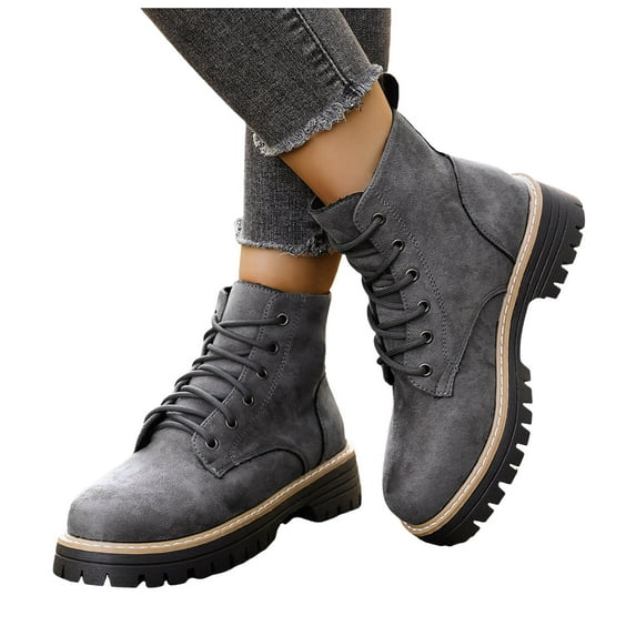 Rokment Women's Platform Chunky Combat Boots 2025 Vintage Fashion Winter Fall 6 Holes Lace up Mid Calf Ankle Booties