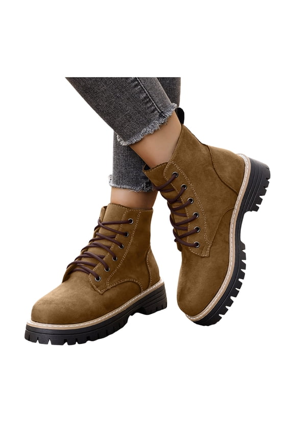 Women's Platform Chunky Combat Boots 2025 Vintage Fashion Winter Fall 6 Holes Lace up Mid Calf Ankle Booties