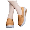thumbnail image 1 of Rokment Women's Platform Chunky Walking Shoes Spring Fall Fashion Casual Solid Color Leather Height Increasing Dad Sneakers Comfortable Wedge Heels Non-Slip Slip on Work Loafers Yellow Size 8, 1 of 7