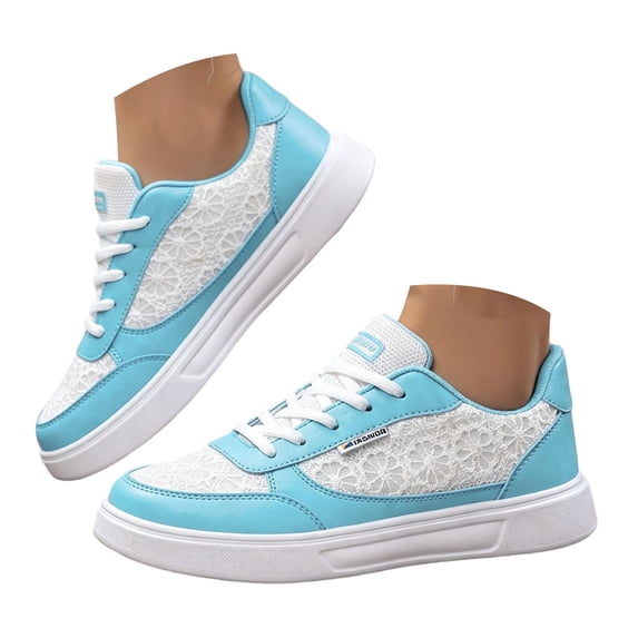 Rokment Women's Platform Low Top Fashion Sneakers Breathable Casual Embroidery Lace Leather Patchwork Height Increase Chunky Flat Walking Tennis Shoes