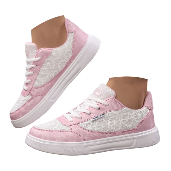 Rokment Women's Platform Low Top Fashion Sneakers Breathable Casual Embroidery Lace Leather Patchwork Height Increase Chunky Flat Walking Tennis Shoes