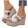 thumbnail image 1 of Rokment Women's Platform Wedge Dress Sandals Fashionable Buckles Open Toe Chunky Extra High Heels Slip on Beach Casual Heeled Walking Slides Summer Shoes for Woman White Size 9.5, 1 of 7