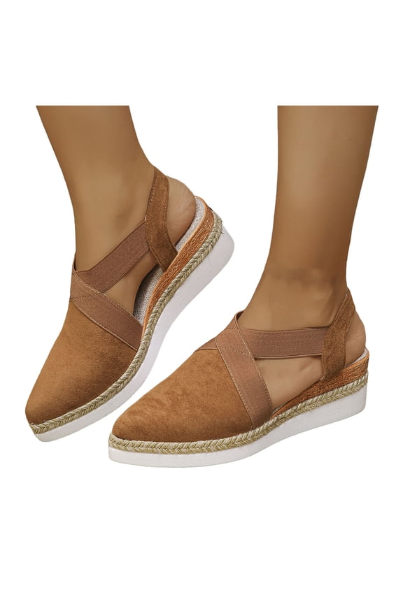 Women's Platform Wedge Dressy Sandals 2026 Spring Summer Fashion Casual Suede Pointed Closed Toe Espadrilles Chunky High Heel Strappy Dress Shoes Brown Size 9