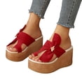 thumbnail image 1 of Rokment Women's Platform Wedge Flip Flops Delicate-Bee Bowknot Fashion Casual Suede Extra Chunky High Heels Slip on Backless Dress Sandals Comfortable Walking Slides Summer Shoes Red Size 9.5, 1 of 6