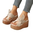 thumbnail image 1 of Rokment Women's Platform Wedge Flip Flops Delicate-Bee Bowknot Fashion Casual Suede Extra Chunky High Heels Slip on Backless Dress Sandals Comfortable Walking Slides Summer Shoes Beige Size 6, 1 of 6