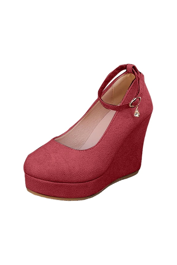 Women's Platform Wedge High Heels Dress Shoes for Ladies 2026 Spring Fall Fashion Casual Solid Sparkly Rhinestones Ornament Extra Chunky Heeled Dressy Pumps Bride Wedding Red Size 9