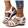 thumbnail image 1 of Rokment Women's Platform Wedges Gladiator Dressy Sandals Vintage Casual Leather Hollow out Chunky High Heels Ankle Strap Dress Sandals for Beach Summer 2026 White Size 6.5, 1 of 7