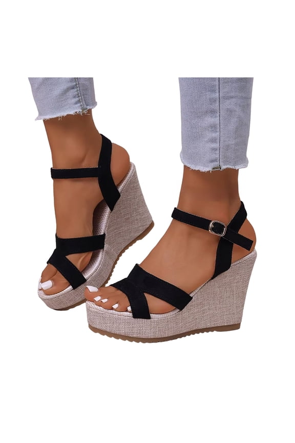 Women's Platform Wedges High Heels Dress Sandals 2026 Fashionable Leopard Print Open Toe Ankle Strap Casual Chunky Heeled Dressy Summer Shoes C Size 7.5