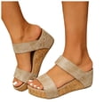 thumbnail image 1 of Rokment Women's Polka Dot Cork Footbed Slip on Dress Sandals Retro Beach Casual Leather Open Toe Platform Wedge Chunky Heels Slides Comfortable Backless Walking Summer Shoes Khaki Size 9, 1 of 6