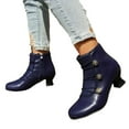 thumbnail image 1 of Rokment Women's Retro Dress Combat Boots with Side Zipper Christmas Dancing Party Vintage Leather Round Toe Mid Heel Dressy Ankle Booties Blue Size 7.5, 1 of 6