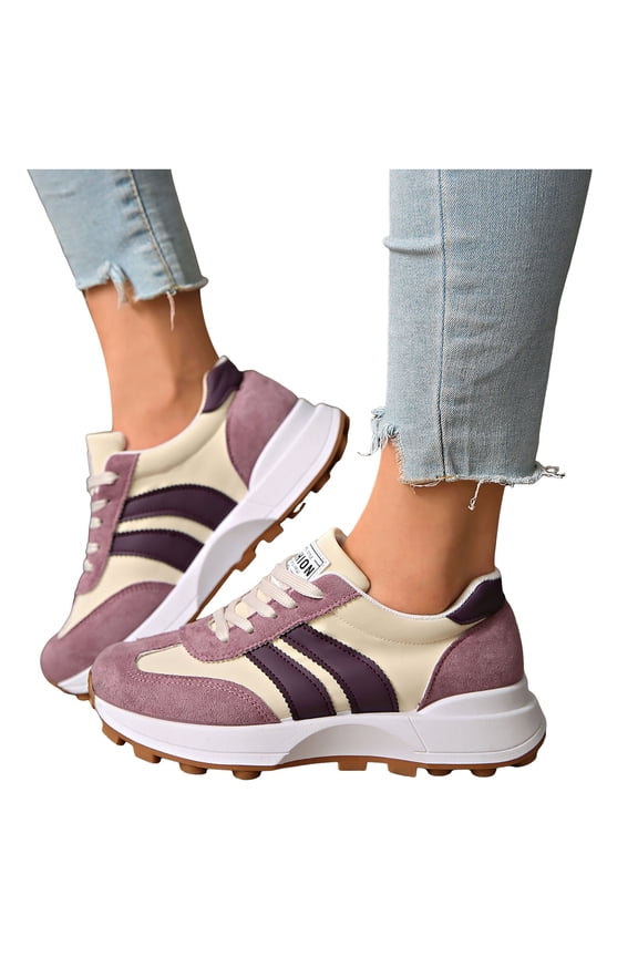Women's Skate Fashion Sneakers Comfortable Suede Color Block Platform Running Walking Tennis Shoes Spring Fall Fashion Casual Skateboard Footwear Purple Size 6.5