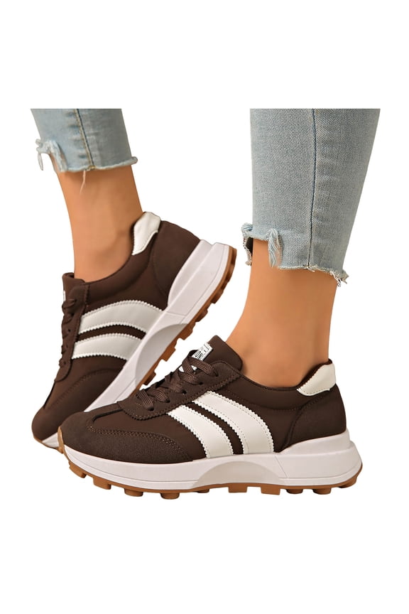 Women's Skate Fashion Sneakers Comfortable Suede Color Block Platform Running Walking Tennis Shoes Spring Fall Fashion Casual Skateboard Footwear Brown Size 9
