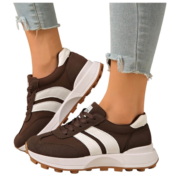 Rokment Women's Skate Fashion Sneakers Comfortable Suede Color Block Platform Running Walking Tennis Shoes Spring Fall Fashion Casual Skateboard Footwear Brown Size 9