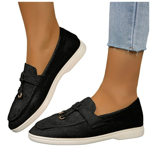 Rokment Women's Slip on Penny Loafers Oxfords Dress Shoes Fashion Casual Suede Walking Non Slip Work Sneakers for Woman Spring Fall Black Size 8.5