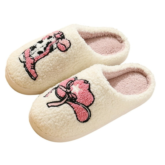 Rokment Women's Slippers Cozy Fuzzy Warm Butterfly Memory Foam House Shoes for Bride Bedroom Home Slip on Winter Indoor Outdoor Pink Size 10