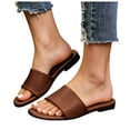 thumbnail image 1 of Rokment Women's Slippers Sandals Trendy Casual Solid Color Leather Square Open Toe Wide Width Slip on Dress Flat Comfortable Walking Slides Shoes Outdoor Summer Brown Size 7.5, 1 of 6