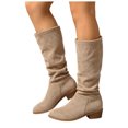 thumbnail image 1 of Rokment Women's Slouchy Mid Calf Boots Fashion Casual Solid Suede Pointed Toe Stacked Heels Pull On Knee-High Tall Dress Boots Fall Winter, 1 of 6