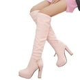 thumbnail image 1 of Rokment Women's Slouchy Platform High Heel Knee High Dress Boots Delicate Pearls Chain Leather Over-The-Knee Long Tall Boots Fall Winter Pink Size 8, 1 of 7