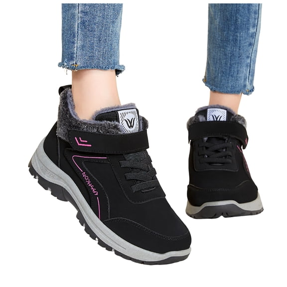 Rokment Women's Snow Boots with Fleece Lined in Cold Weather Thermal Waterproof Non Slip Winter Hiking Walking Nursing Work Ankle Booties for Mom Grandma Black Size 6.5