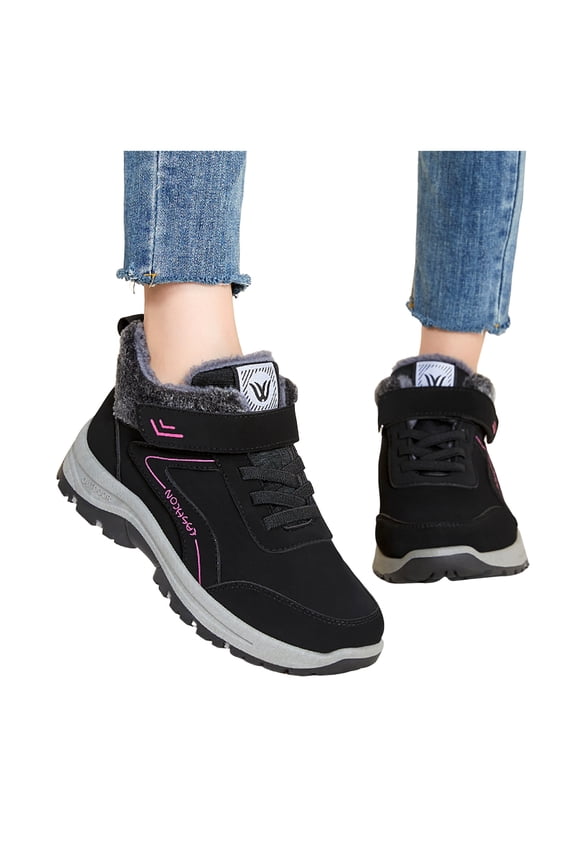 Women's Snow Boots with Fleece Lined in Cold Weather Thermal Waterproof Non Slip Winter Hiking Walking Nursing Work Ankle Booties for Mom Grandma Black Size 7