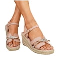 thumbnail image 1 of Rokment Women's Sparkly Espadrilles Platform Wedge Dressy Sandals Elegant Casual Leather Open Toe Ankle Strap Chunky High Heels Dress Summer Shoes for Ladies Bride Wedding Pink Size 7.5, 1 of 5