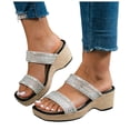 thumbnail image 1 of Rokment Women's Sparkly Sequin Platform Wedge Backless Slippers Sandals Casual Mesh Wide Width Square Toe Chunky Heeled Dress Slip on Comfortable Walking Slides Heels Boho Beach Silver Size 8.5, 1 of 7