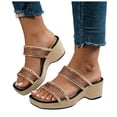 thumbnail image 1 of Rokment Women's Sparkly Sequin Platform Wedge Backless Slippers Sandals Fashion Casual Mesh Wide Width Square Toe Chunky Heeled Dress Slip on Comfortable Walking Slides Heels Boho Beach Brown Size 6, 1 of 7