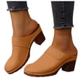 thumbnail image 1 of Rokment Women's Studded High Heels Mules Dressy Sandals Classic Fashion Casual Leather Closed Toe Chunky Stackable High Heels Clogs Spring Summer Heeled Dress Slip on Slippers Brown Size 9, 1 of 6