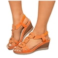 thumbnail image 1 of Rokment Women's Wedge Dressy Sandals Stylish Casual Leather Metal Buckles Platform Chunky High Heels Elastic Ankle Strap Slingback Dress Summer Shoes Orange Size 6.5, 1 of 7