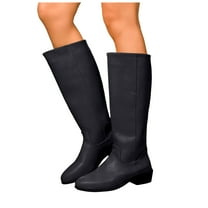 Rokment Women's Wide Calf Knee High Boots Fashion Casual Solid Leather Pointed Toe Chunky Low Heel Mid Calf Motorcycle Riding Tall Boots Fall Winter Dress Boots Black Size 6.5