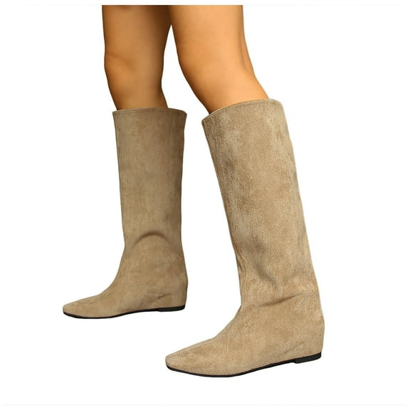 Rokment Women's Wide Calf Knee High Dress Boots Fashion Casual Pointed Toe Low Heel Fall Winter Tall Boots for Ladies A Size 6.5