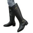 thumbnail image 1 of Rokment Women's Wide Calf Knee High Motorcycle Riding Boots with Side Zipper Vintage Buckles Leather Pointed Toe Mid Calf Long Tall Dress Boots Black Size 6.5, 1 of 6