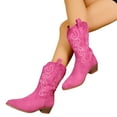 thumbnail image 1 of Rokment Women's Wide Mid Calf Cowboy Boots Fashion Casual Suede Embroidered Pointed Toe Chunky Block Heel Slip on Western Cowgirl Tall Boots for Women Hot Pink Size 6, 1 of 6