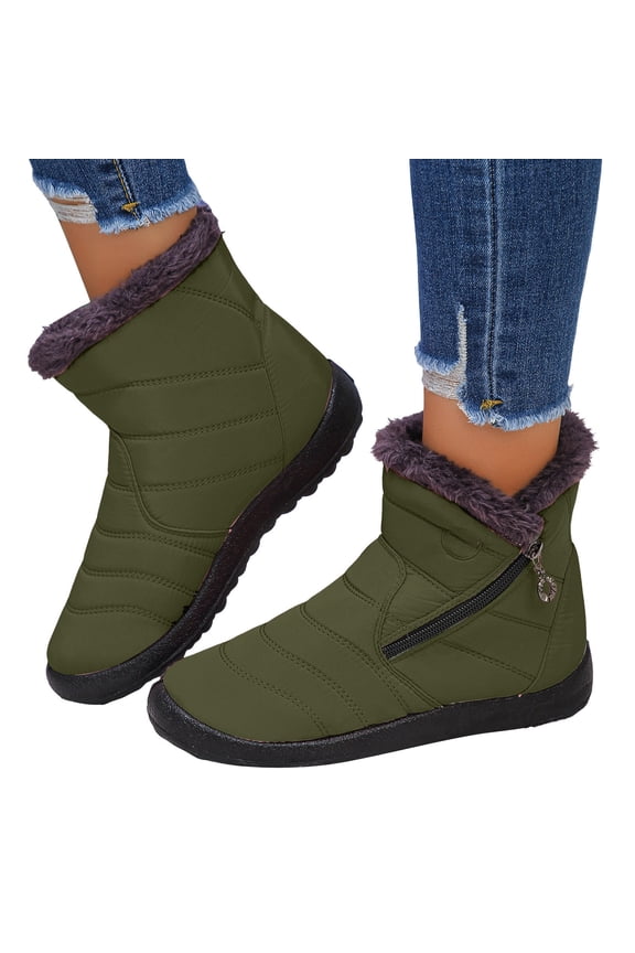 Women's Winter Snow Boots Cold Weather Thermal Plush Lined Lightweight Non Slip Zip up Wedge Low Heel Mid Calf Short Booties for Elderly Women Work Walking AG Size 9.5
