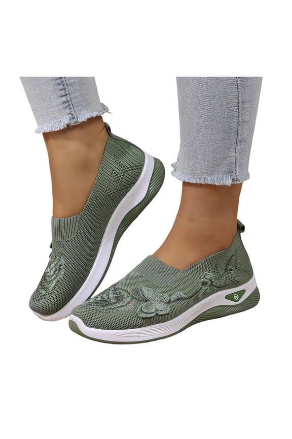Womens 3D Butterfly Ortho Slip on Walking Nursing Shoes with Arch Support Vintage Flower Embroidery Comfortable Plantar Fasciitis Recovery Driving Sneakers Green Size 9