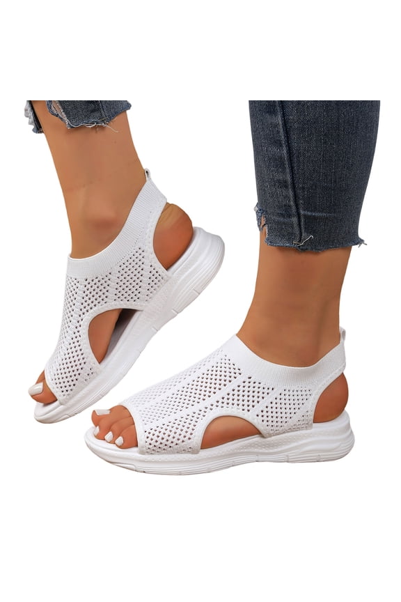Womens Athletic Mesh Running Walking Nursing Tennis Sandals Lightweight Breathable Open Toe Orthopedic Slip on Sock Comfortable Memory Foam Casual Flat Summer Shoes White Size 10.5