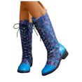 thumbnail image 1 of Rokment Womens Bling Sequin Patchwork Knee High Combat Boots Retro Leather Pointed Toe Chunky Low Heels Mid Calf Riding Dress Long Booties, 1 of 8