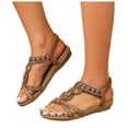 thumbnail image 1 of Rokment Womens Bohemian Beach Wedge Low Heels Dressy Sandals Ethnic Vintage Rhinestones Heart Charms Elastic Ankles Strap Comfortable Dress Walking Summer Shoes H Size 9, 1 of 6