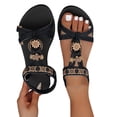 thumbnail image 1 of Rokment Womens Bohemian Flat Dress Sandals Beach Summer Flower Design Comfortable Casual Low Heel Elastic Strap Slingback Walking Sandals for Vacation Black Size 6, 1 of 7