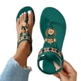 thumbnail image 1 of Rokment Womens Bohemian Flip Flops Dress Flat Thong Sandals Ethnic Beach Summer Flower Comfortable Low Heel Slingback Walking Shoes for Vacation Blue Size 9, 1 of 6