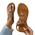 thumbnail image 1 of Rokment Womens Bohemian Flip Flops Dress Flat Thong Sandals Ethnic Beach Summer Flower Comfortable Low Heel Slingback Walking Shoes for Vacation Brown Size 6.5, 1 of 7
