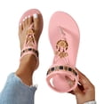 thumbnail image 1 of Rokment Womens Bohemian Flip Flops Dress Flat Thong Sandals Ethnic Beach Summer Flower Comfortable Low Heel Slingback Walking Shoes for Vacation Pink Size 8.5, 1 of 6