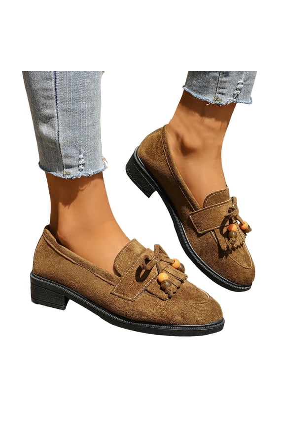 Womens Bow Ballet Flat Dress Shoes 2026 Spring Fall Trendy Casual Leather Suede Pointed Toe Low Heels Slip on Oxfords for Ladies Business Work D Size 7.5