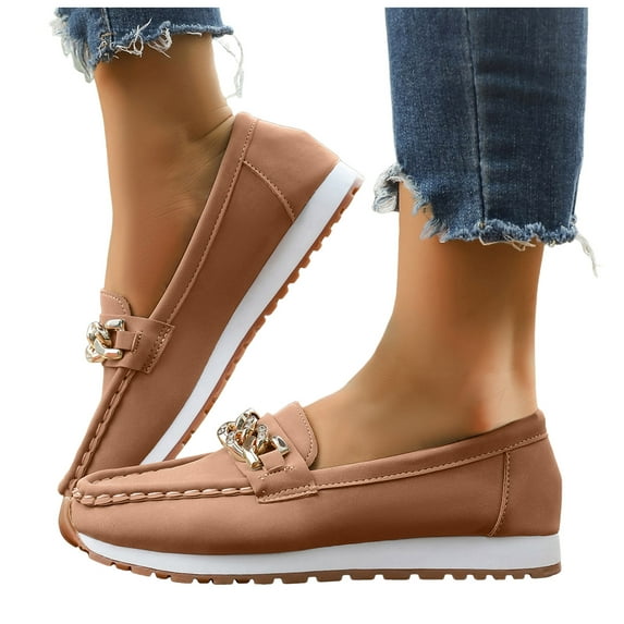 Rokment Womens Bow Ballet Flat Dress Shoes for Bride Wedding Trendy Casual Lined Bowknot Low Heel Slip on Walking Penny Loafers Brown Size 9