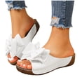 thumbnail image 1 of Rokment Womens Bow Orthopedic Platform Wedge Dress Slides Sandals 2026 Beach Summer Boho Bridal Leather Bowknot Open Toe Arch Support Casual Walking Backless Slippers White Size 10, 1 of 7