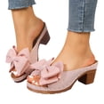 thumbnail image 1 of Rokment Womens Bow Platform High Heels Slip on Dress Sandals for Bride Wedding Summer Bowknot Fish Mouth Open Toe Chunky Block Heels Bridal Dressy Slides Pink Size 9.5, 1 of 7
