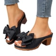 thumbnail image 1 of Rokment Womens Bow Platform High Heels Slip on Dress Sandals for Bride Wedding Summer Bowknot Fish Mouth Open Toe Chunky Block Heels Bridal Dressy Slides Black Size 6, 1 of 7