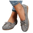 thumbnail image 1 of Rokment Womens Bow Slip on Penny Loafers Walking Boat Shoes Vintage Comfortable Bowknot Suede Wedge Low Heels Casual Dress Flat for Ladies Spring Fall Grey Size 9, 1 of 6