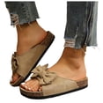 thumbnail image 1 of Rokment Womens Bowknot Cork Footbed Slip on Slides Sandals Beach Casual Suede Open Toe Platform Dress Slippers Comfortable Wide Width Walking Flat Summer Khaki Size 8, 1 of 5